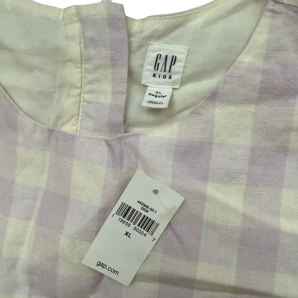 GAP Kids Pastel Gingham Sleeveless Linen Blend Summer Cottagecore Dress XL